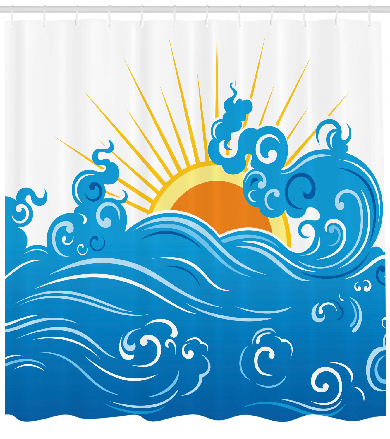 Curved Ocean Waves Sun Print Abstract Shower Curtain for Beachy Bathroom Decor