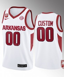 Custom 00 Arkansas Razorbacks 2022-23 100 Season Uniform Jersey College Basketball White