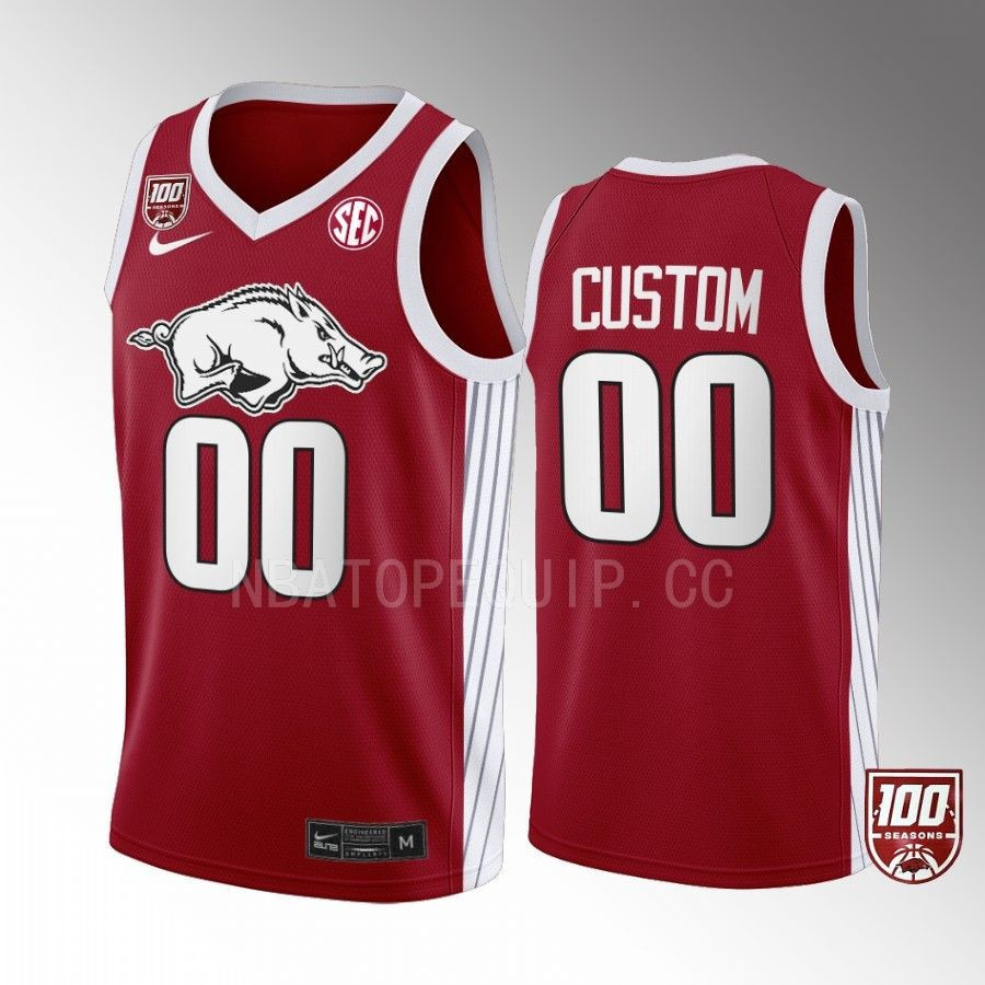 Custom 00 Arkansas Razorbacks Red Jersey 2022-23 100 Season College Basketball