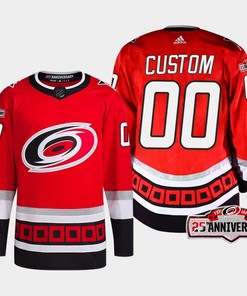 Custom 00 Carolina Hurricanes Red Jersey 2022-23 Third 25th Anniversary