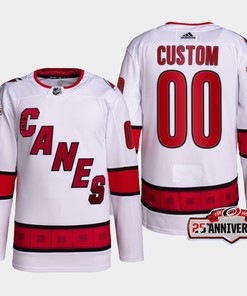 Custom 00 Carolina Hurricanes White Jersey 2022-23 Away 25th Anniversary