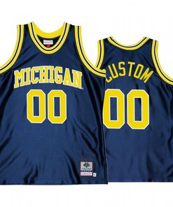 Custom 00 Michigan Wolverines Navy Jersey Throwback College Basketball