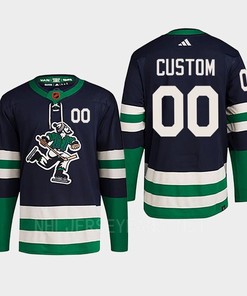 Custom 00 Reverse Retro 2.0 2022 Vancouver Canucks Navy Jersey Primegreen