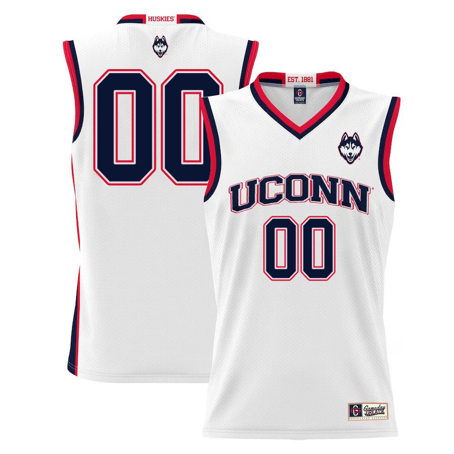Custom 00 UConn Huskies Basketball Men Jersey White Bluefink