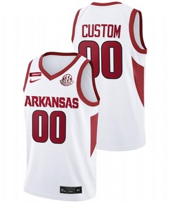 Custom 00 White Arkansas Razorbacks 2022 College Basketball SEC Graduate Patch Jersey
