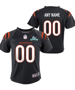 Custom Cincinnati Bengals Super Bowl LVII Champions Youth Game Jersey - Black