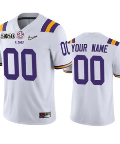 Custom Lsu Tigers 2020 National Championship White Jersey