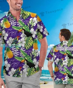 Custom Name Kansas State Wildcats Parrots Flowers Hawaiian Shirt