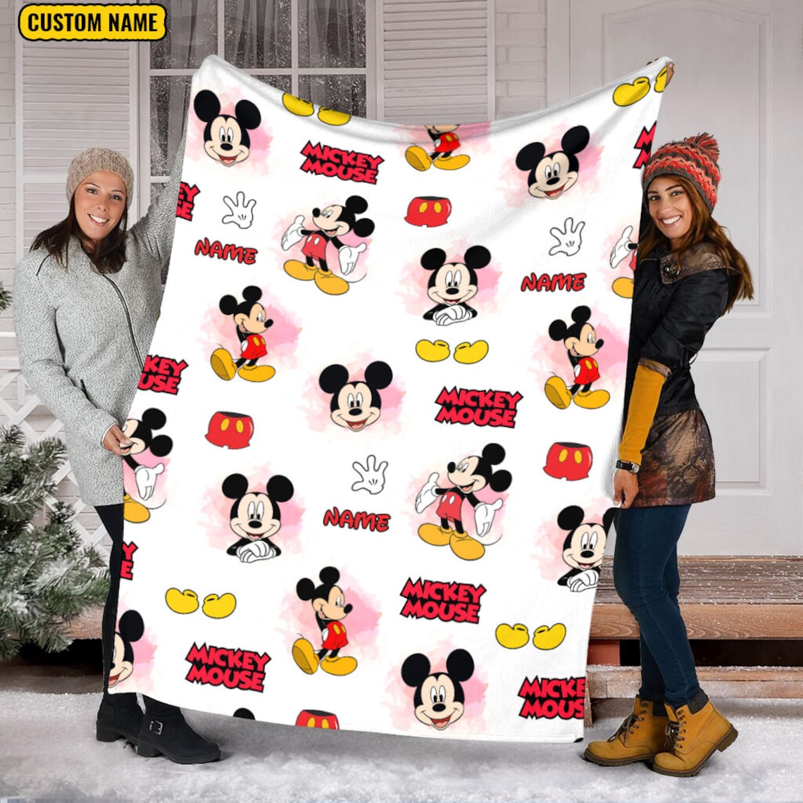 Custom Name Mickey Mouse Blanket, Disneyland Mickey Mouse Birthday Gifts, Baby Shower Blanket, Mickey Head Fleece Blanket