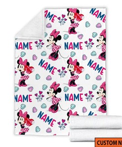 Custom Name Minnie Mouse Blanket, Disney Blanket, Minnie Mickey Mouse Gifts Characters Sherpa Blanket