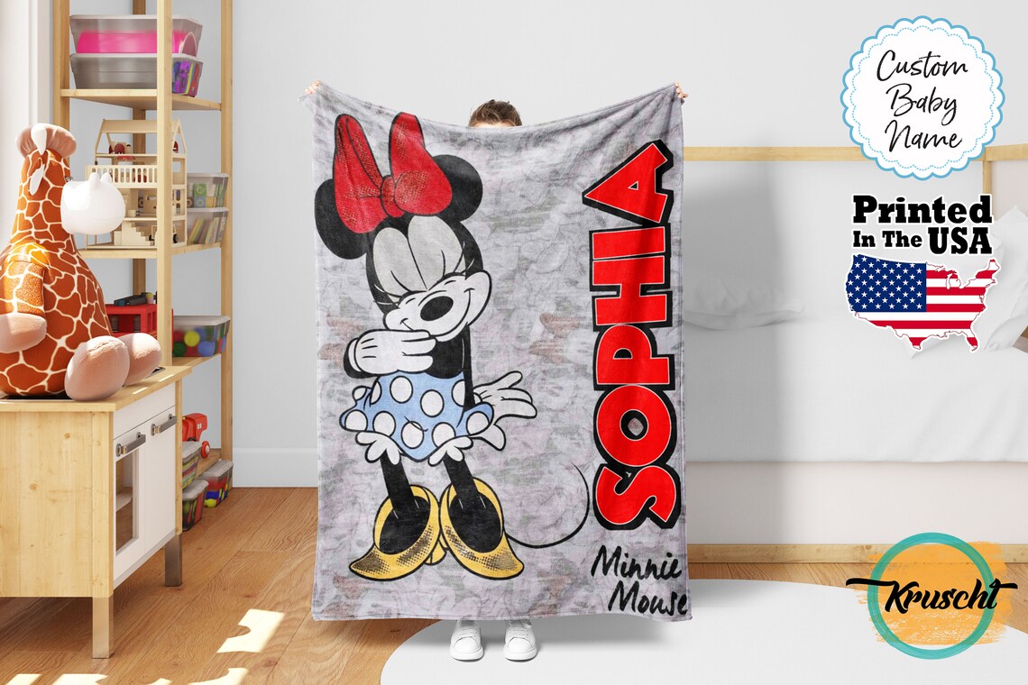 Custom Name Mouse Blanket, Personalized Cartoon Baby Blanket, Minky Baby Blanket, Birthday Gift