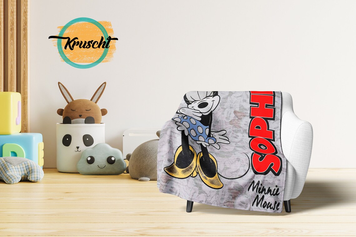Custom Name Mouse Blanket, Personalized Cartoon Baby Blanket, Minky Baby Blanket, Birthday Gift