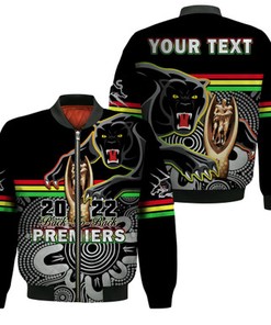 Custom Personalised Panthers Rugby Bomber Jacket Pennies Premiers 2022 Back To Back Indigenous Original LT14