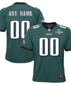 Custom Philadelphia Eagles Super Bowl LVII Champions 2 Stars Youth Game Jersey - Midnight Green