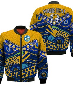 Custom Text and Number Eels Rugby Bomber Jacket Aboriginal and Polynesia Parramatta LT13