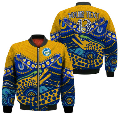 Custom Text and Number Eels Rugby Bomber Jacket Aboriginal and Polynesia Parramatta LT13