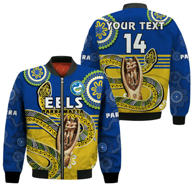 Custom Text and Number Eels Rugby Bomber Jacket Parra 2022 Indigenous Proud Premiers LT14