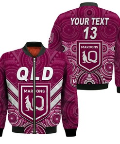 Custom Text and Number Maroons Rugby Bomber Jacket Aboriginal Queensland Origin LT13