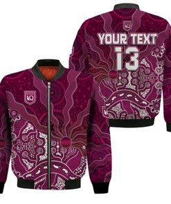 Custom Text and Number Maroons Rugby Bomber Jacket Fascinated Aboriginal Queenslanders LT13