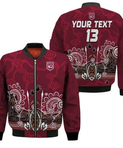Custom Text and Number Maroons Rugby Bomber Jacket Queensland 2022 Aboriginal LT13
