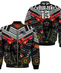 Custom Text and Number Panthers Rugby Bomber Jacket Aboriginal and Polynesia Penrith The Riff LT13