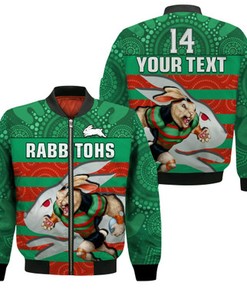 Custom Text and Number Rabbitohs Rugby Bomber Jacket Aboriginal Dot Painting Glory Glory Sporty Style LT14