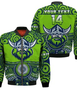 Custom Text and Number Raiders Rugby Bomber Jacket Aboriginal Pattern LT14