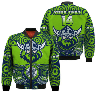 Custom Text and Number Raiders Rugby Bomber Jacket Aboriginal Pattern LT14