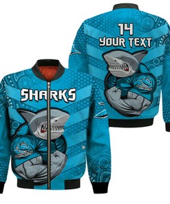Custom Text and Number Sharks Rugby Bomber Jacket Go Sharkies Aboriginal Sporty Version Ver.04 LT14