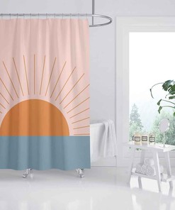 Customized Blue Sea and Sunrise Shower Curtain - Unique Abstract Bathroom Decor