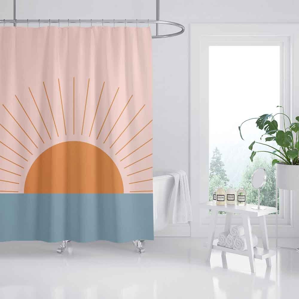 Customized Blue Sea and Sunrise Shower Curtain - Unique Abstract Bathroom Decor