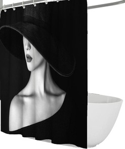 Cute African American Girl Shower Curtain - Pretty Female with Hat Waterproof Bath Decor