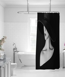 Cute African American Girl Shower Curtain - Pretty Female with Hat Waterproof Bath Decor