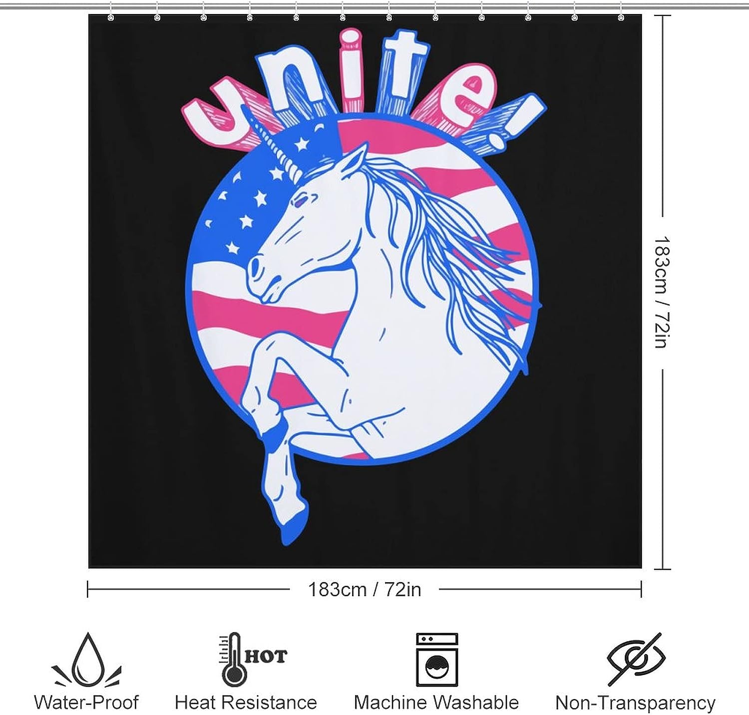 Cute American Flag Unicorn Shower Curtain Perfect for Kids Bathroom Decor