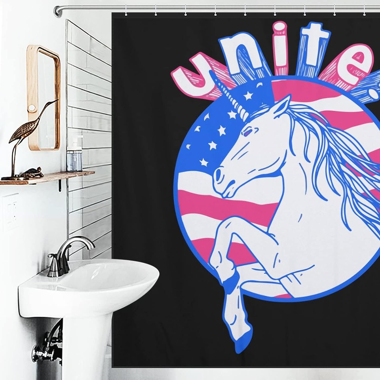Cute American Flag Unicorn Shower Curtain Perfect for Kids Bathroom Decor