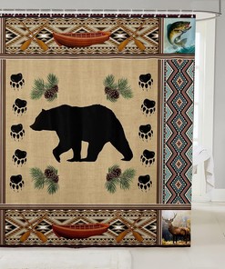 Cute Animal Paws Print Shower Curtain with Bear Silhouette for Kids Bathroom Decor