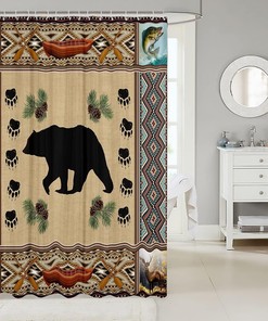 Cute Animal Paws Print Shower Curtain with Bear Silhouette for Kids Bathroom Decor