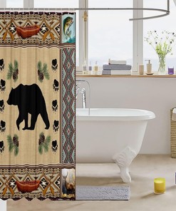 Cute Animal Paws Print Shower Curtain with Bear Silhouette for Kids Bathroom Decor