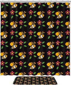 Cute Bee Pattern Waterproof Shower Curtain for Playful Bathroom Decor