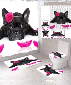Cute Black Bulldog Shower Curtain for Dog Lovers and Bathroom Decor 