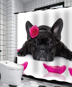 Cute Black Bulldog Shower Curtain for Dog Lovers and Bathroom Decor 
