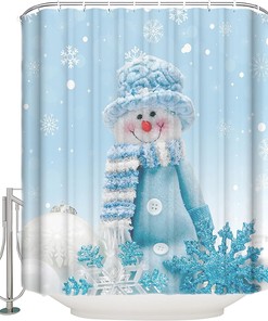 Cute Blue Snowman Snowflake Shower Curtain - Christmas Bathroom Decor