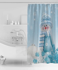 Cute Blue Snowman Snowflake Shower Curtain - Christmas Bathroom Decor