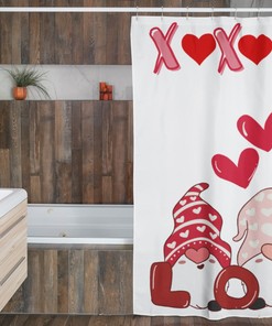 Cute Boho Valentine Shower Curtain with Gnome and Retro Love Theme - Kids Bathroom, Adorable Bathroom