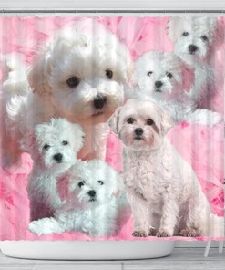 Cute Bolognese Dog Print Shower Curtain