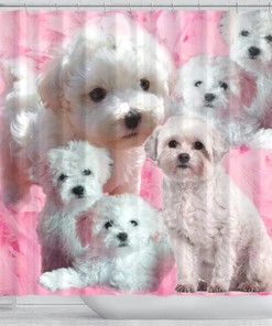 Cute Bolognese Dog Print Shower Curtain