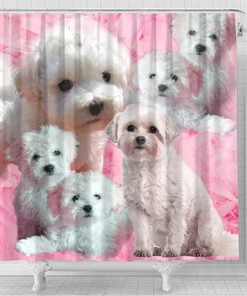 Cute Bolognese Dog Print Shower Curtain