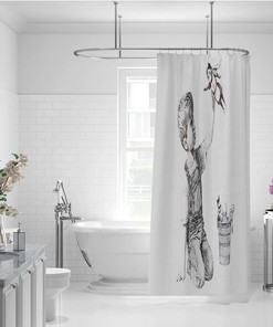 Cute Boy and Monkey Shower Curtain - Fun and Adorable Black and White Bathroom Decor with Quick Dry Fabric