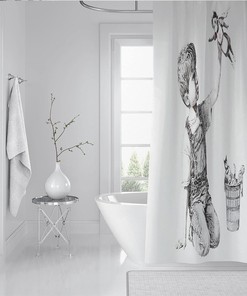 Cute Boy and Monkey Shower Curtain - Fun and Adorable Black and White Bathroom Decor with Quick Dry Fabric