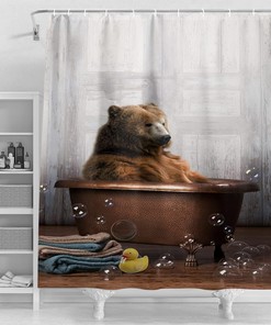 Cute Brown Bear Shower Curtain - Animal Bathroom Decor